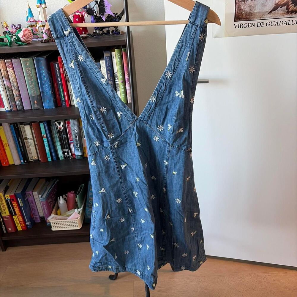 Free People Embroidered Floral Denim Dress Large